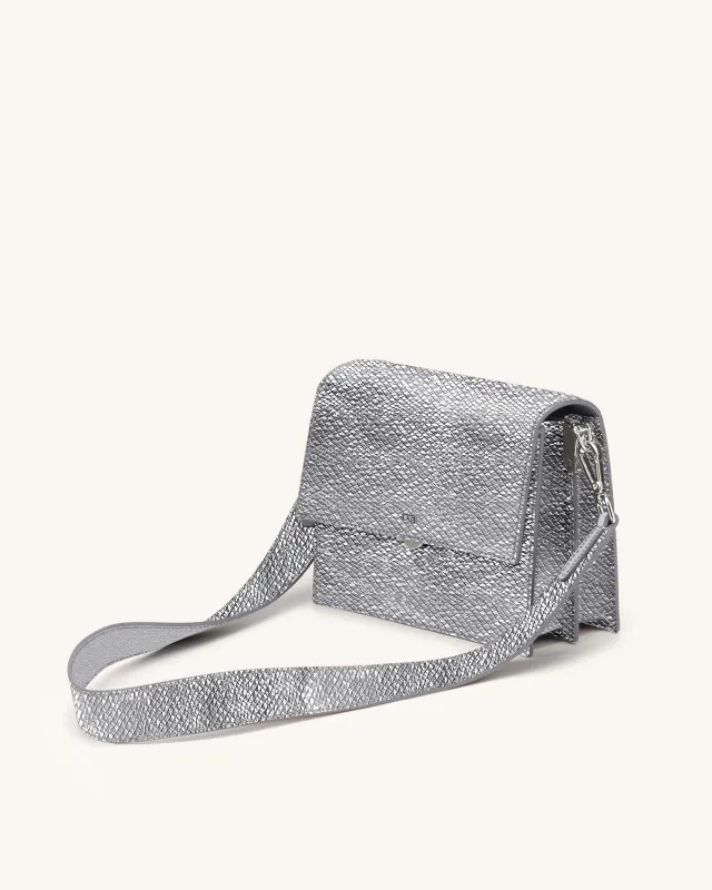 Mini Flap Faux Snake-Effect Crossbody - Silver sold by JW PEI