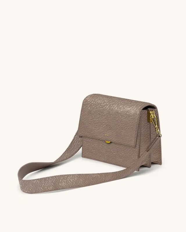 Mini Flap Faux Snake-Effect Crossbody - Taupe sold by JW PEI