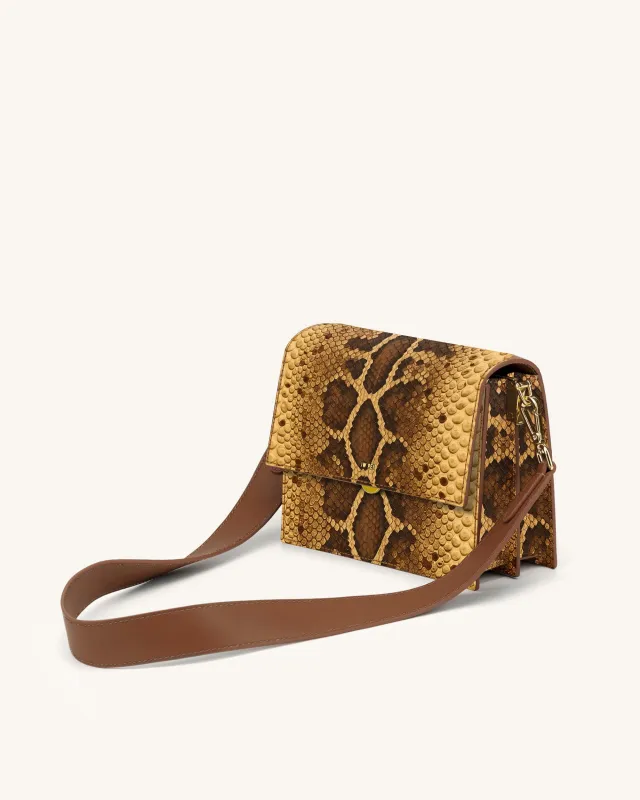 Mini Flap Faux Snake-Effect Crossbody - Brown sold by JW PEI