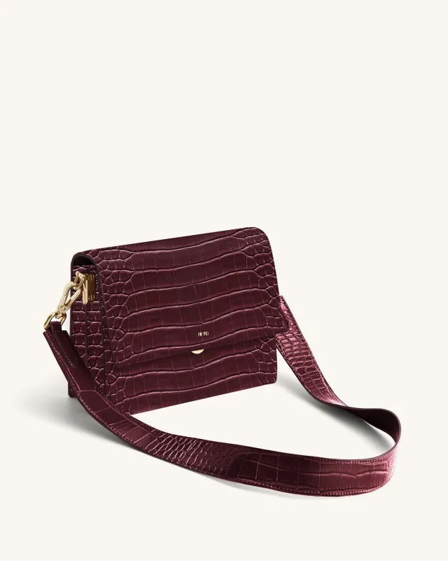 Mini Flap Crossbody- Burgundy Croc sold by JW PEI