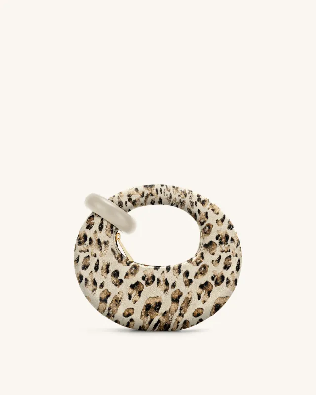 Abacus Faux Suede Leopard Print Mini Top Handle Bag - Beige sold by JW PEI