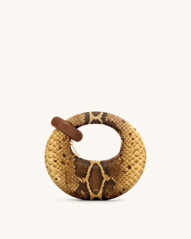 Abacus Faux Snake-Effect Mini Top Handle Bag - Brown sold by JW PEI
