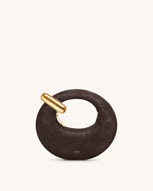 Abacus Faux Snake-Effect Mini Top Handle Bag - Dark Brown sold by JW PEI