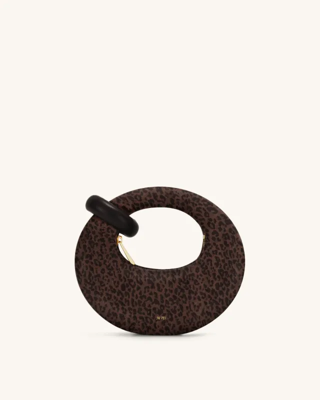 Abacus Faux Suede Leopard Print Mini Top Handle Bag - Dark Brown sold by JW PEI