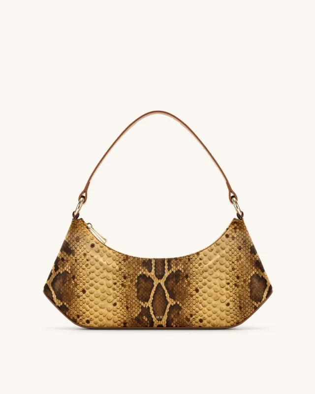 Lily Faux Snake-Effect Shoulder Bag - Brown sold by JW PEI