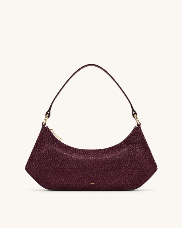Lily Faux Snake-Effect Shoulder Bag - Burgundy sold by JW PEI