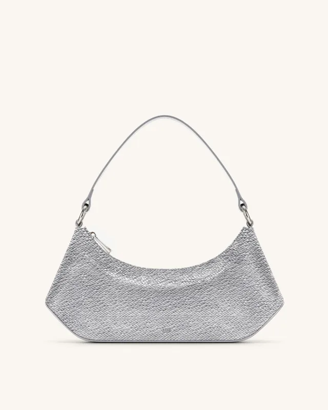 Lily Faux Snake-Effect Shoulder Bag - Silver sold by JW PEI