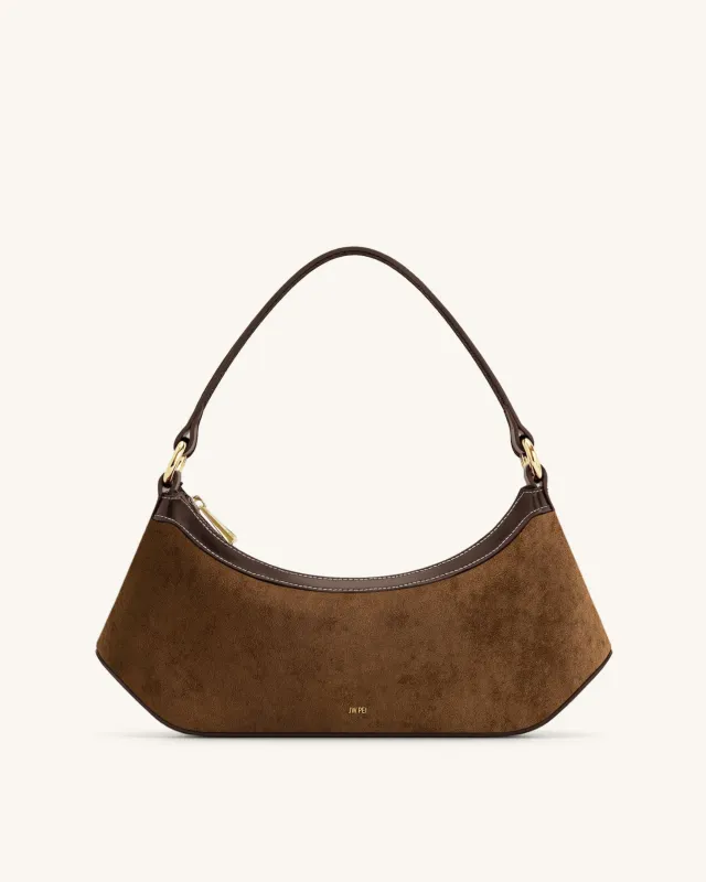 Lily Faux Suede Shoulder Bag - Dark Brown sold by JW PEI