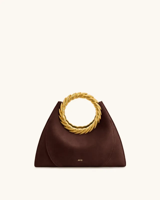 Amiya Leaf Handle Faux Suede Sculpture Bag - Mocha Brown sold by JW PEI