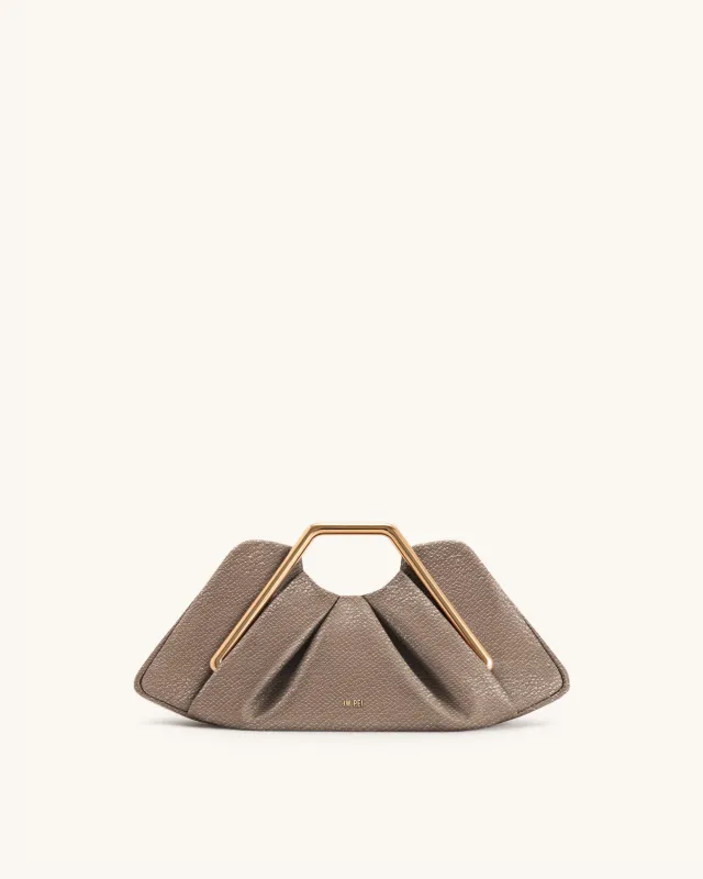 Lila Faux Snake-Effect Metal Frame Clutch - Beige sold by JW PEI