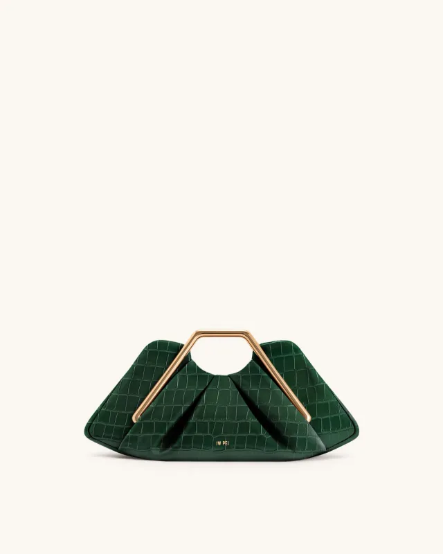 Lila Faux Croc-Effect Metal Frame Clutch - Green sold by JW PEI