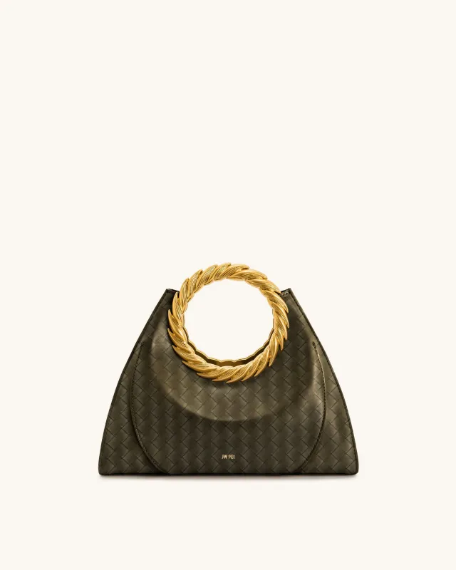 Amiya Leaf Handle Weave Texture Sculpture Bag - Olive Green sold by JW PEI