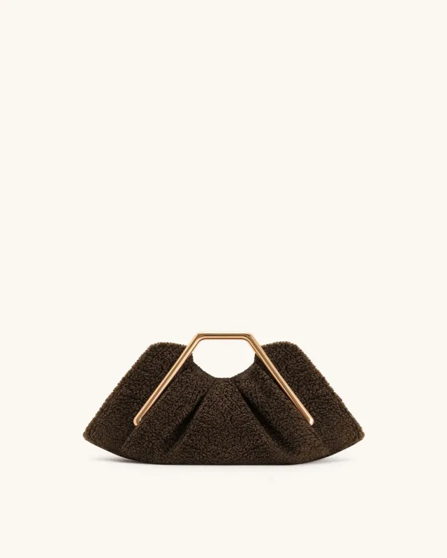 Lila Faux Fur Metal Frame Clutch - Dark Brown sold by JW PEI