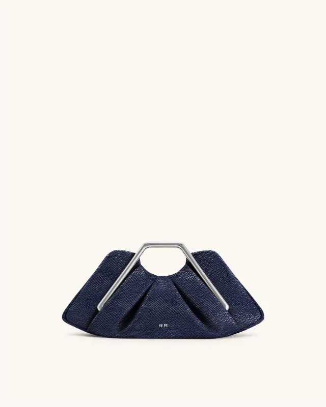 Lila Faux Snake-Effect Metal Frame Clutch - Navy sold by JW PEI