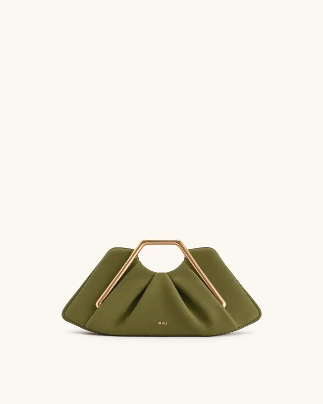 Lila Faux Suede Metal Frame Clutch - Olive Green sold by JW PEI
