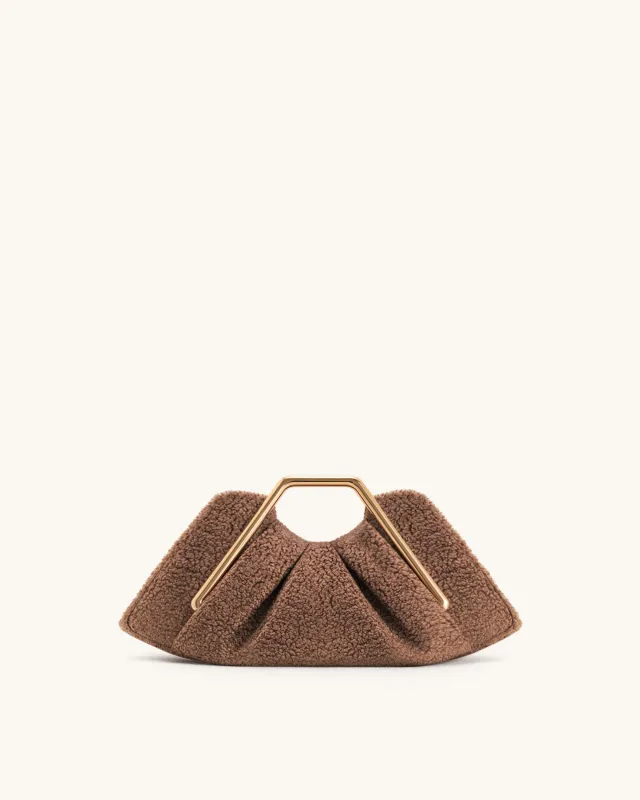 Lila Faux Fur Metal Frame Clutch - Brown sold by JW PEI