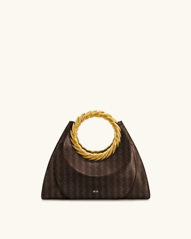 Amiya Leaf Handle Weave Texture Sculpture Bag - Dark Brown sold by JW PEI