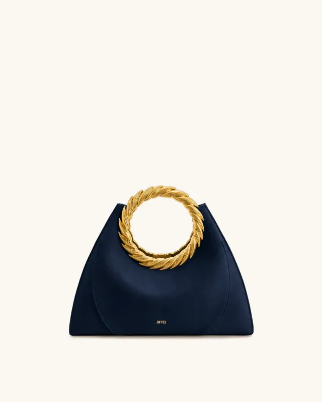 Amiya Leaf Handle Faux Suede Sculpture Bag - Midnight Blue sold by JW PEI