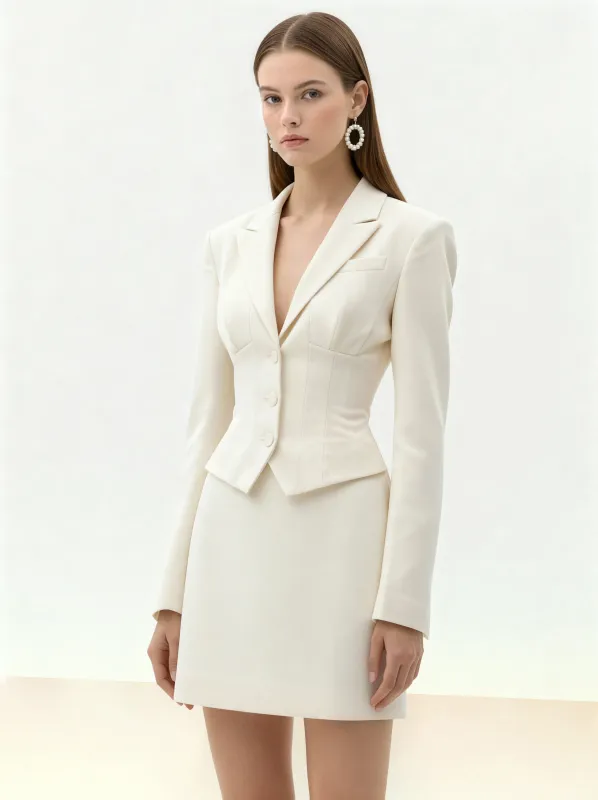 Sculpted Waist Cropped Blazer - White sold by JW PEI