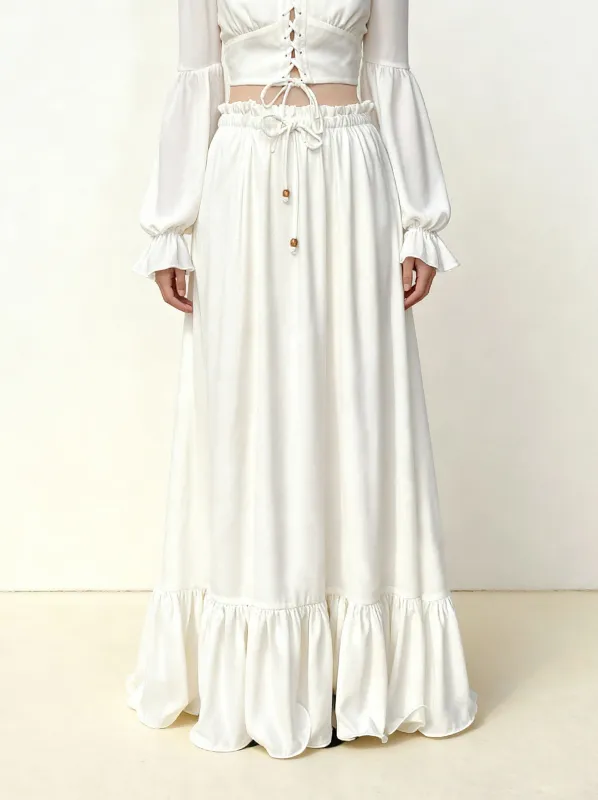 Drawstring Chiffon Maxi Skirt - White sold by JW PEI