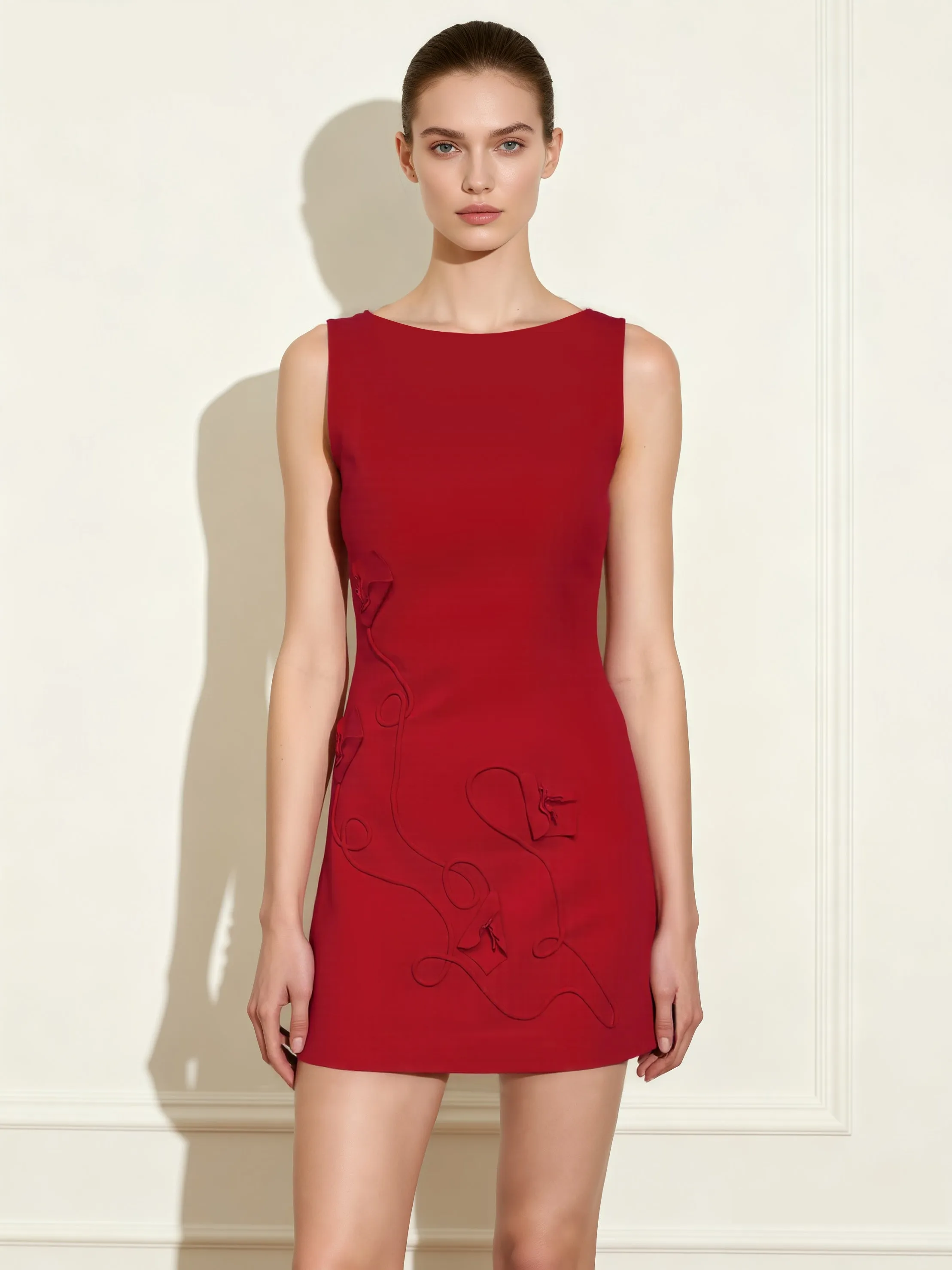 3D Floral-Appliqué Sheath Mini Dress - Red sold by JW PEI