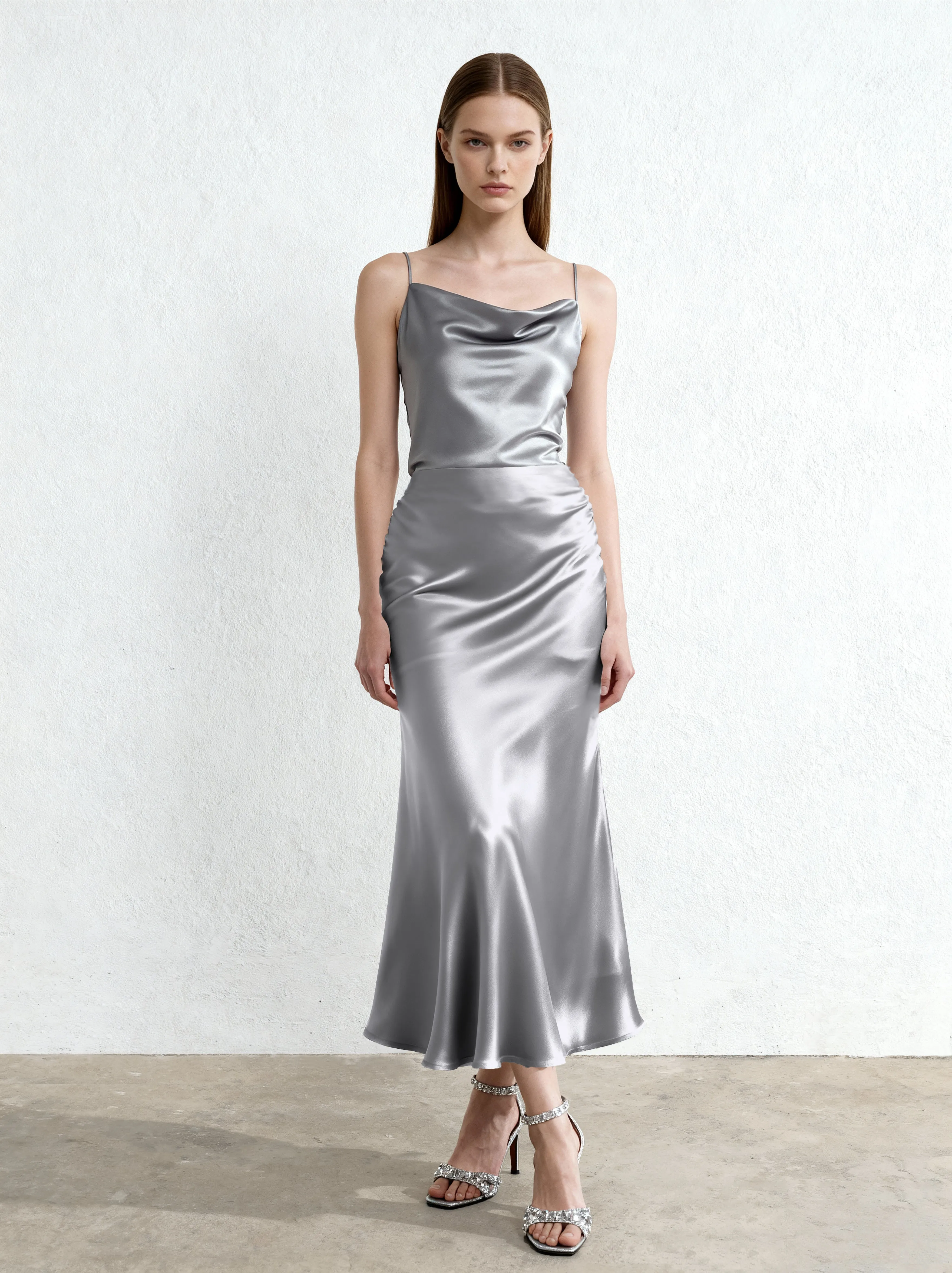 Liquid Satin Mermaid Maxi Skirt - Silver sold by JW PEI product image thumbnail 2