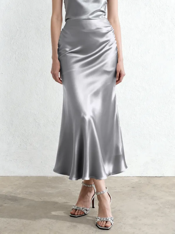Liquid Satin Mermaid Maxi Skirt - Silver sold by JW PEI