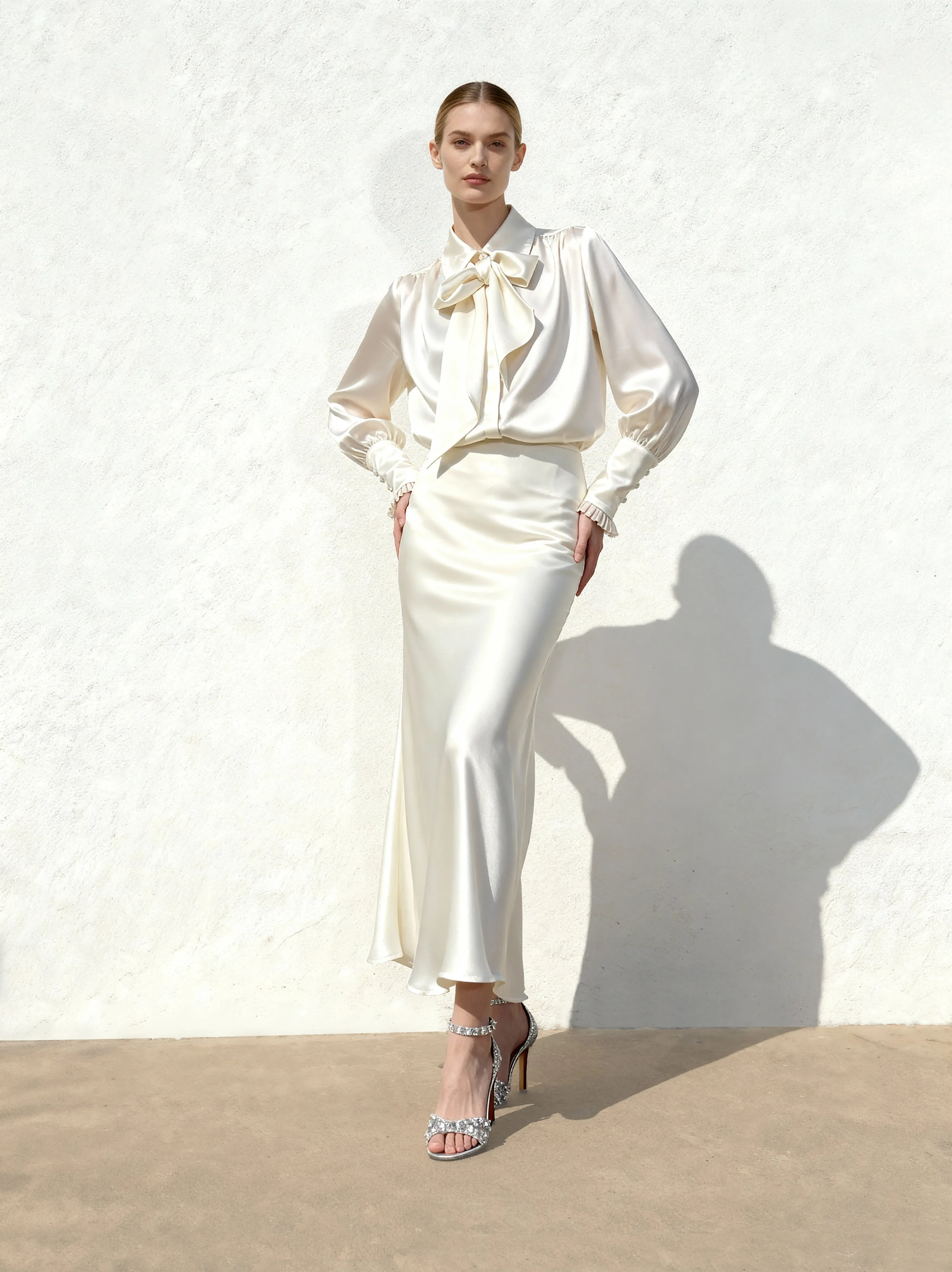 Ribbon Tie Balloon Sleeve Blouse - White sold by JW PEI product image thumbnail 2