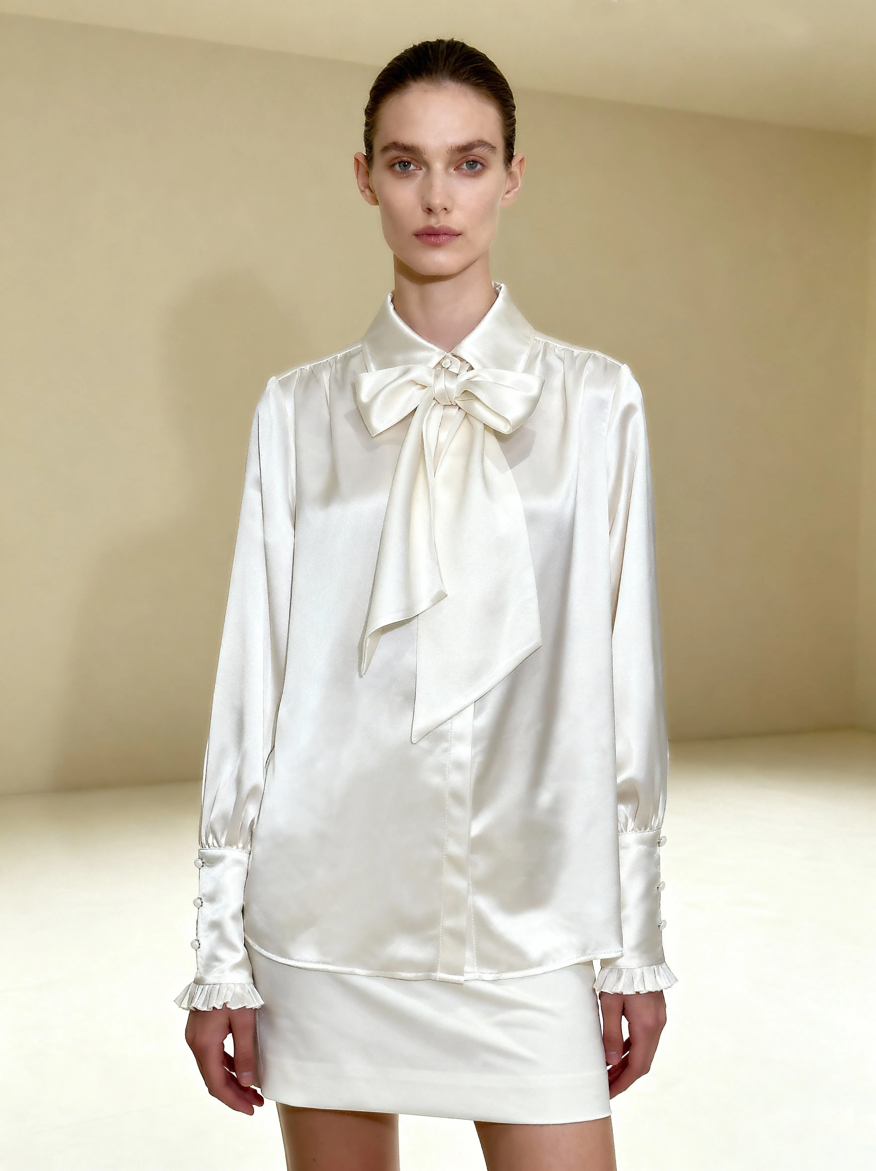 Ribbon Tie Balloon Sleeve Blouse - White sold by JW PEI product image thumbnail 3