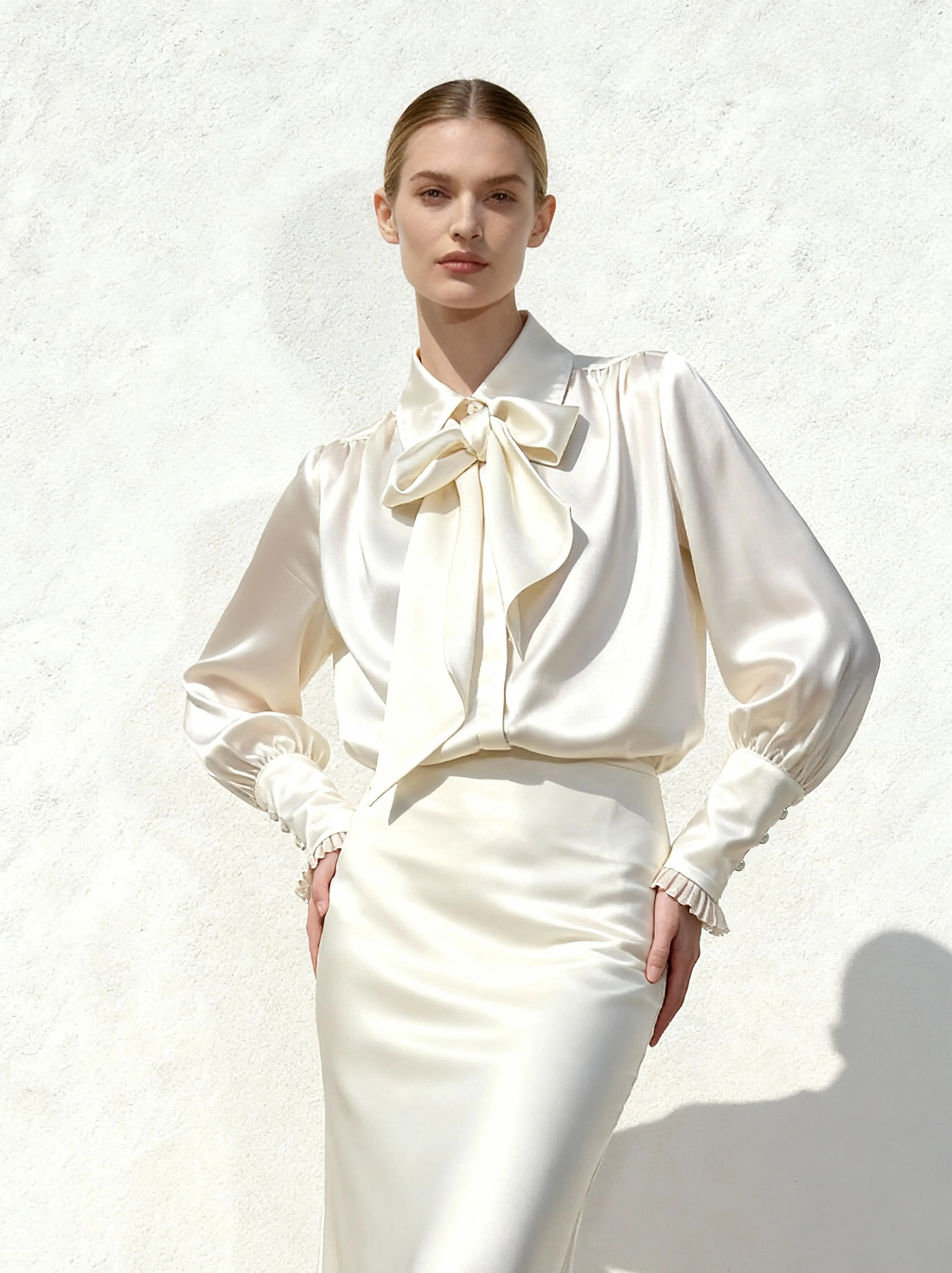 Ribbon Tie Balloon Sleeve Blouse - White sold by JW PEI