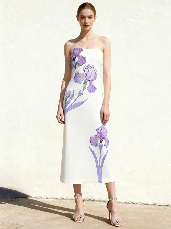 Iris Floral Print Strapless A-Line Maxi Dress - White sold by JW PEI