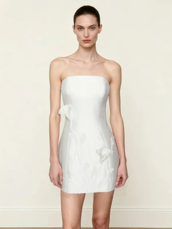 3D Vine Floral Strapless Mini Dress - White sold by JW PEI