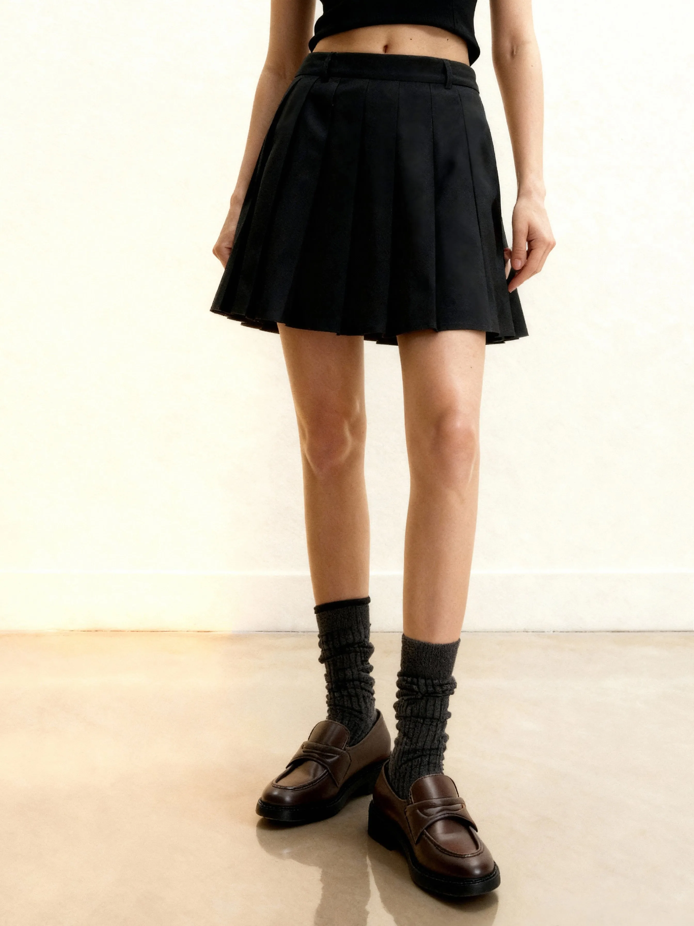 Satin Pleated Mini Skirt - Black sold by JW PEI
