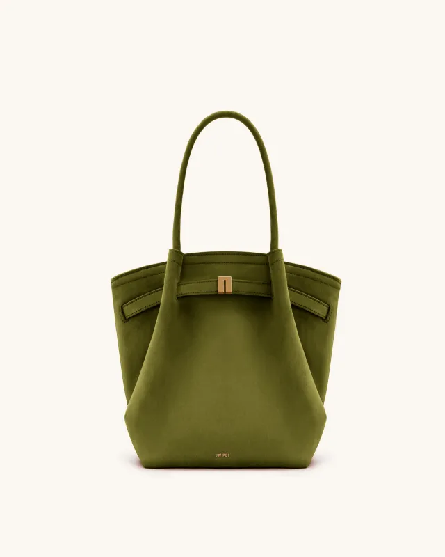 Hana Column Faux Suede Tote Bag - Olive Green sold by JW PEI