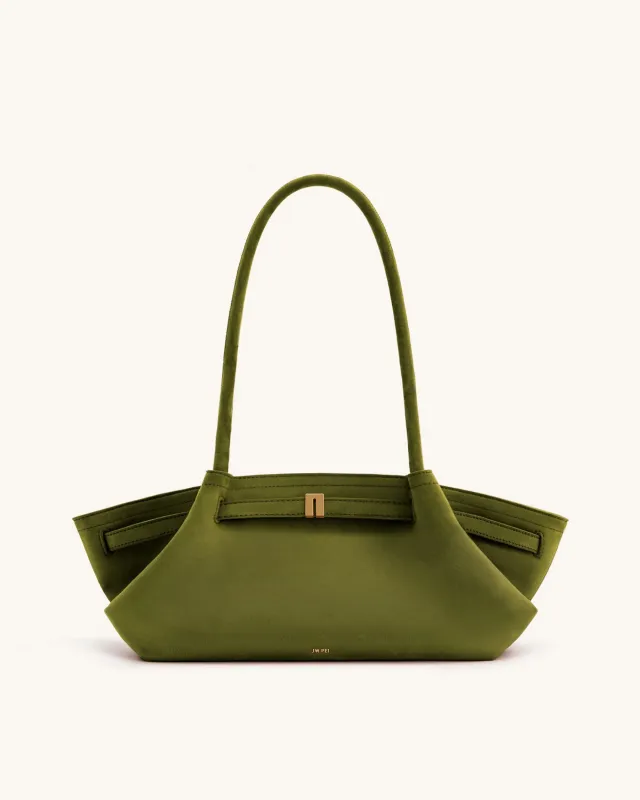 Hana Wide Faux Suede Tote Bag - Olive Green sold by JW PEI
