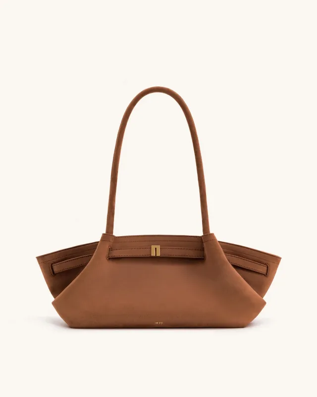 Hana Wide Faux Suede Tote Bag - Brown sold by JW PEI