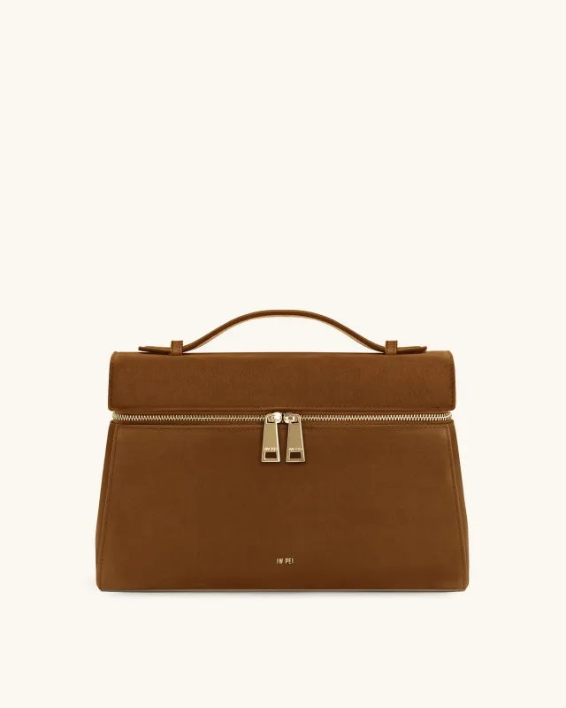 Thea Large Faux Suede Top Handle Bag - Caramel Brown sold by JW PEI