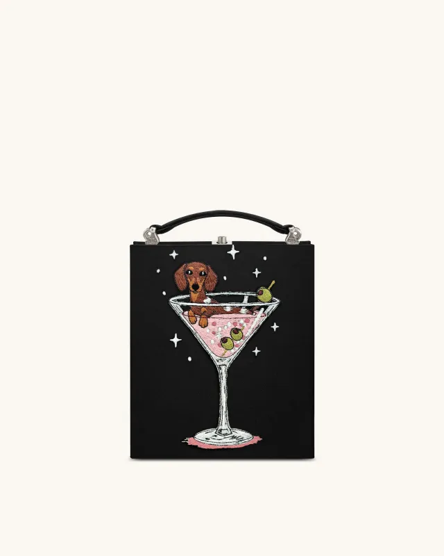 Taya Wine Glass Puppy Pattern Book Shape Clutch Bag - Black sold by JW PEI