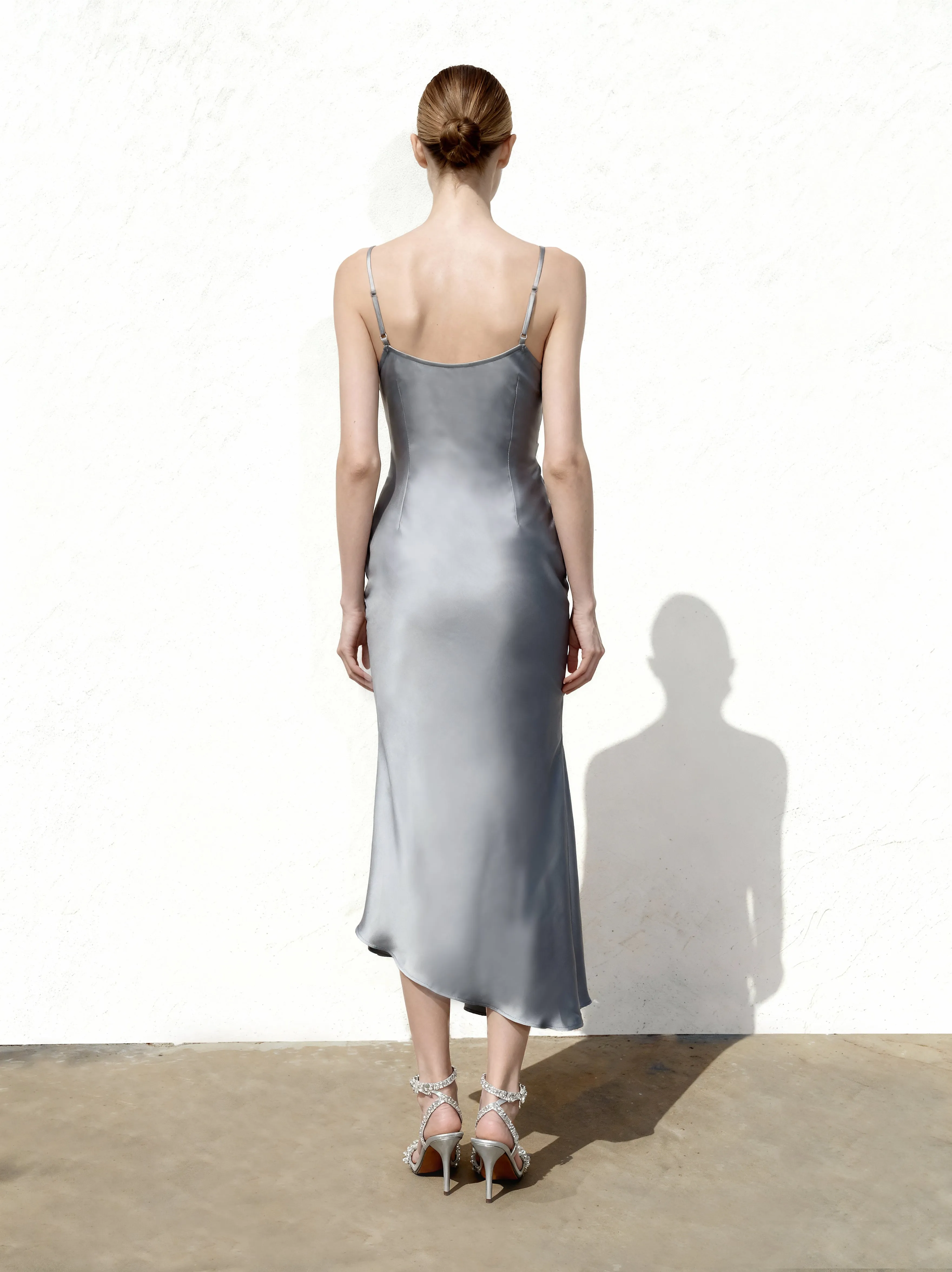 Liquid Satin Cowl-Slit Gown - Silver sold by JW PEI product image thumbnail 2