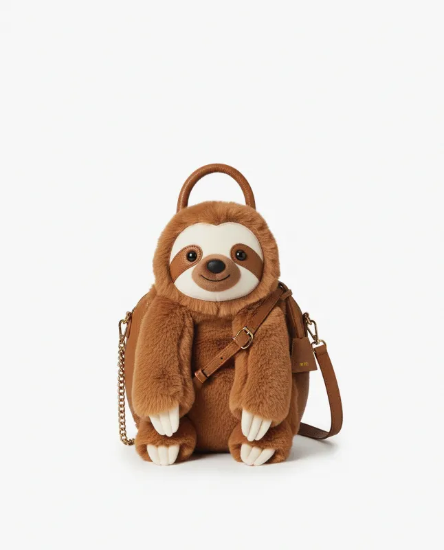 Slothy Plush Top Handle Bag - Brown sold by JW PEI