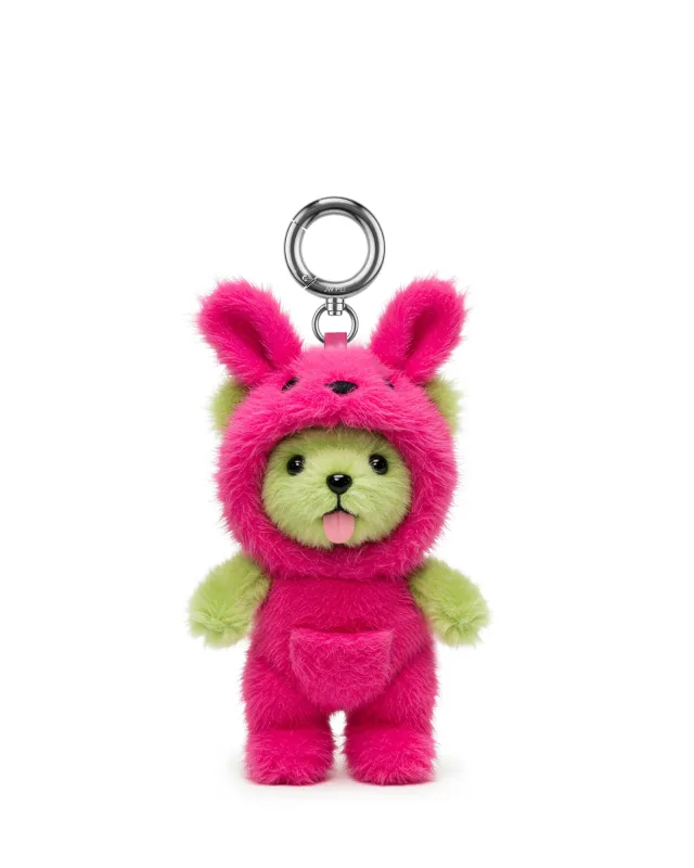 Pink Bunny Hood Bear Bag Charms Keychain – Rose Red/Green sold by JW PEI