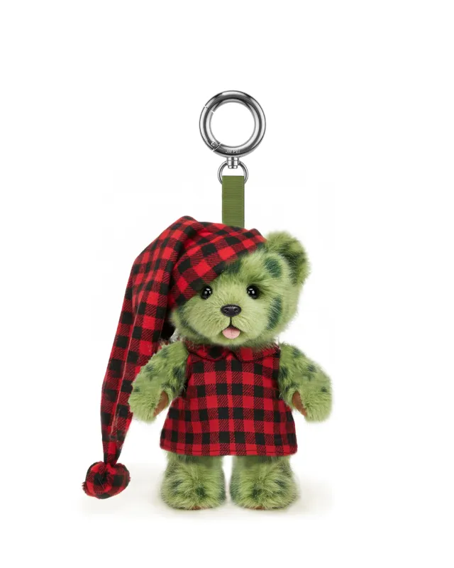 Plaid Pajama Bear Bag Charms Keychain – Green/Red sold by JW PEI