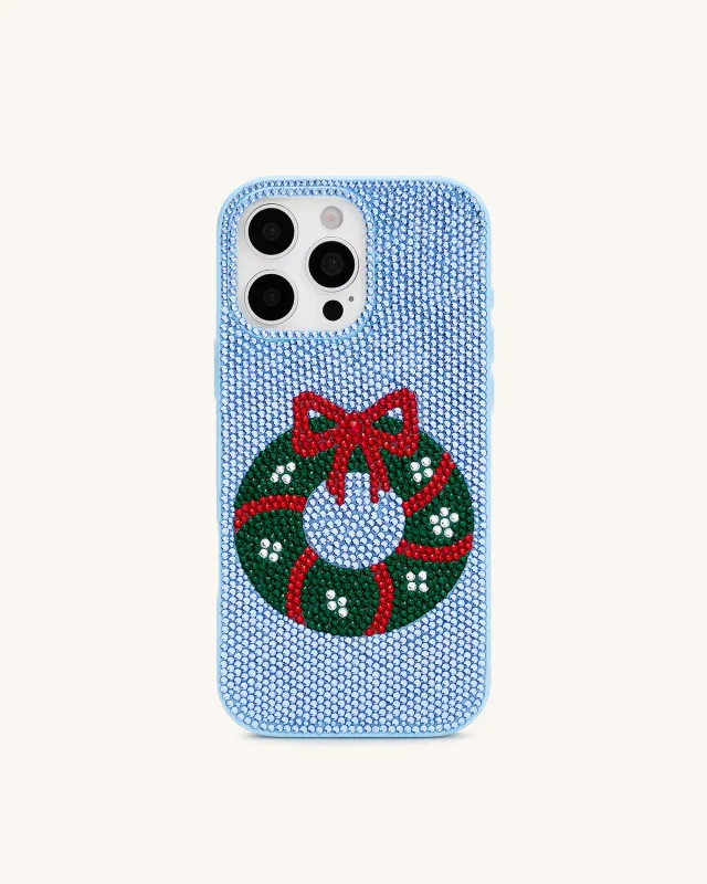 Holiday Wreath Bling Phone Case - Light Blue sold by JW PEI