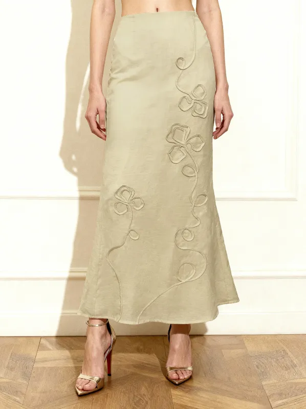 Linen Corded Embroidery Maxi Skirt - Natural sold by JW PEI
