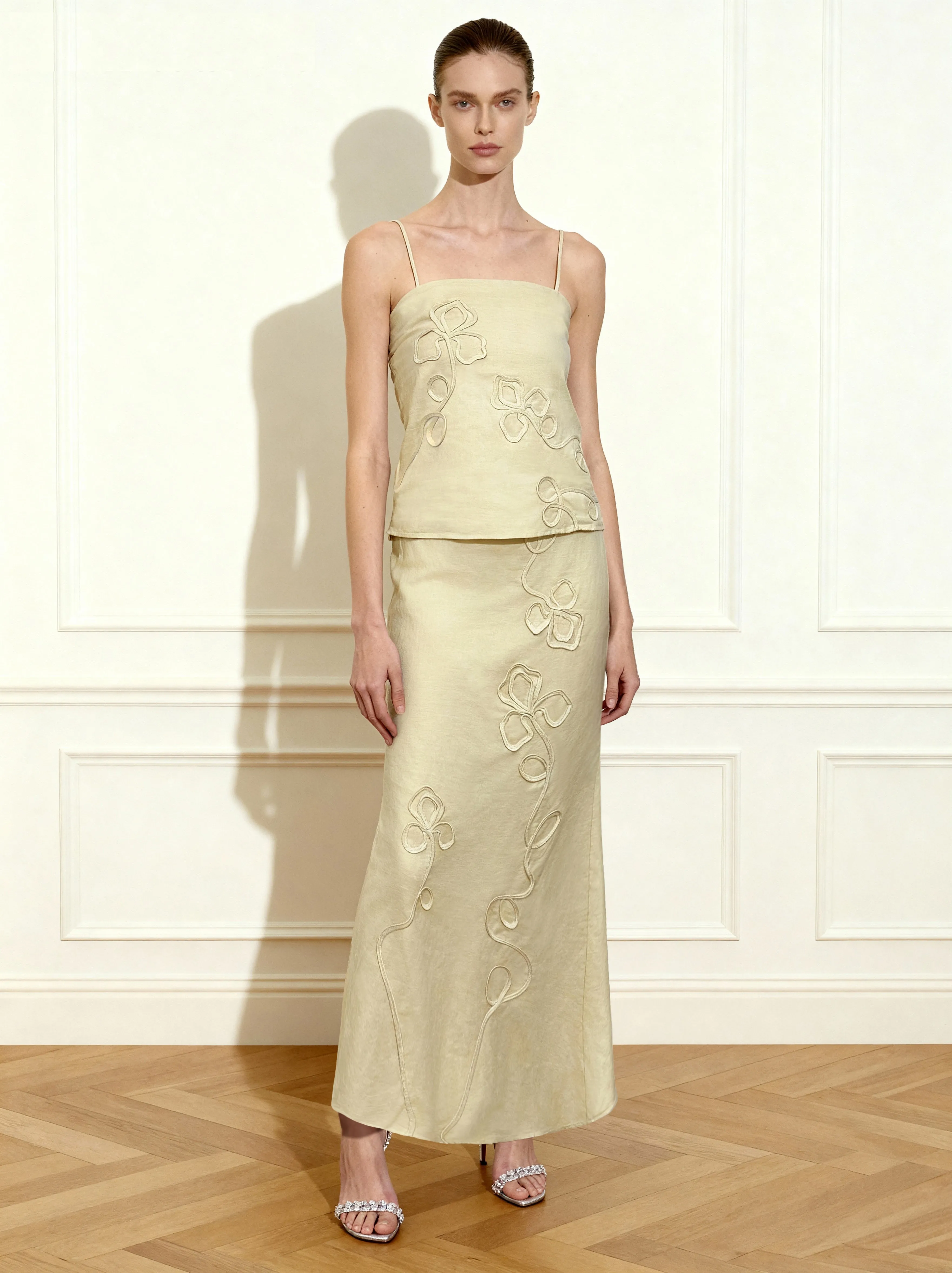 Linen Corded Embroidery Maxi Skirt - Natural sold by JW PEI product image thumbnail 2