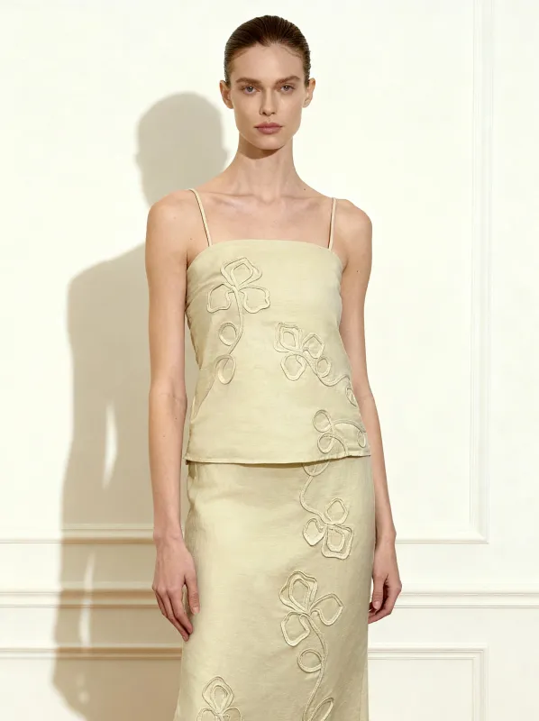 Linen Corded Embroidery Strappy Camisole - Natural sold by JW PEI