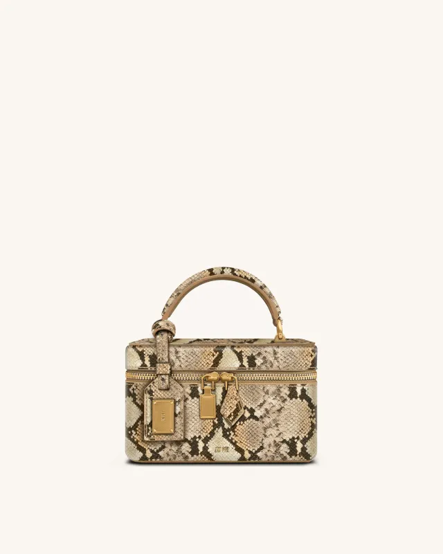 Cleo Snake-Embossed Box Shape Top Handle Bag - Beige sold by JW PEI