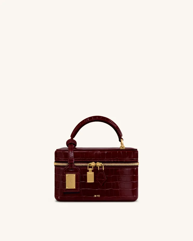 Cleo Box Shape Top Handle Bag - Claret Croc sold by JW PEI