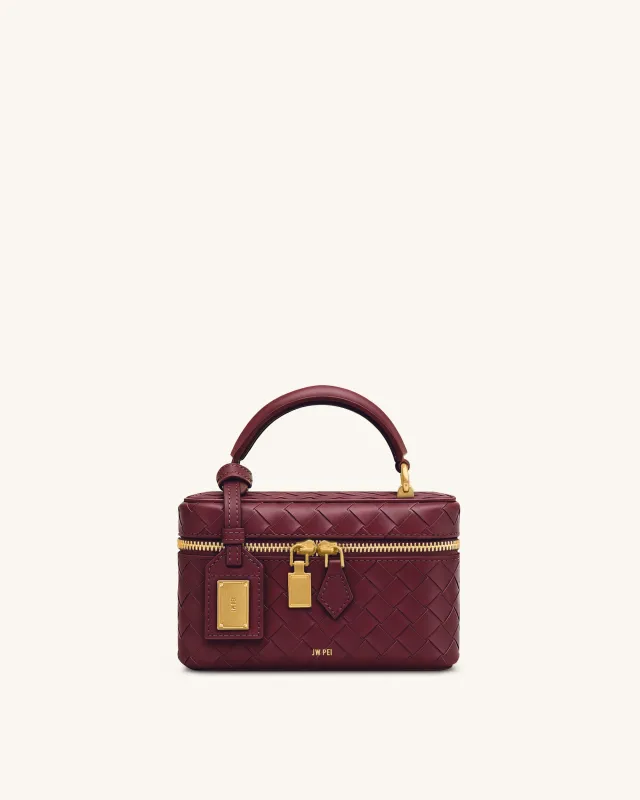 Cleo Woven Texture Box Shape Top Handle Bag - Claret sold by JW PEI