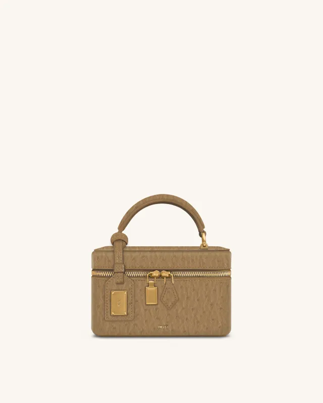 Cleo Faux Ostrich Texture Box Shape Top Handle Bag - Khaki sold by JW PEI